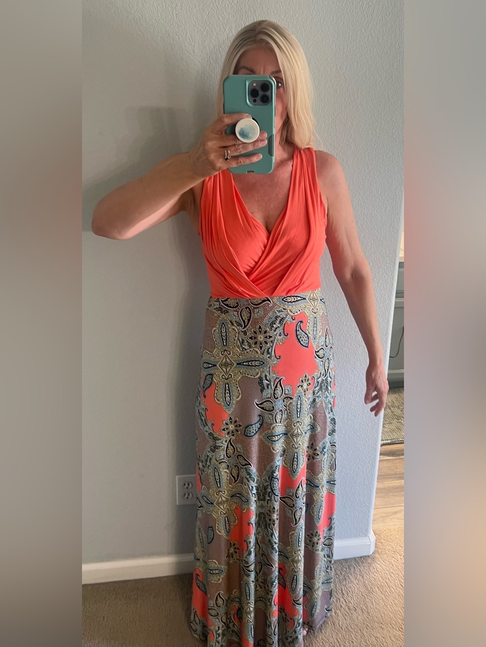 Gilli Coral Halter Maxi Dress with Paisley Print Skirt